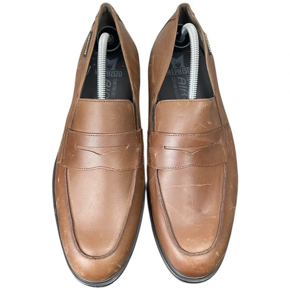 Mephisto Penny Loafers Men Size 11.5 US‎ Air-Jet Brown Apron Toe **READ FLAWS